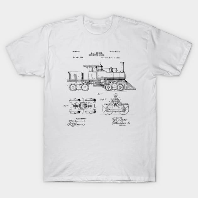 Locomotive engine 1891 Patent Locomotive Blueprint locomotive engine Patent T-Shirt by Anodyle